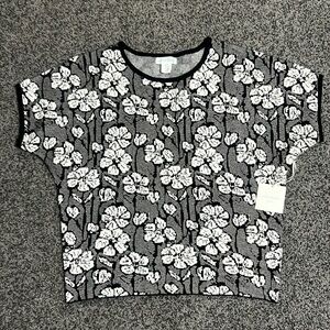 🌸4/$20🌸Cynthia Rowley Black White Floral Top Size Medium NWT